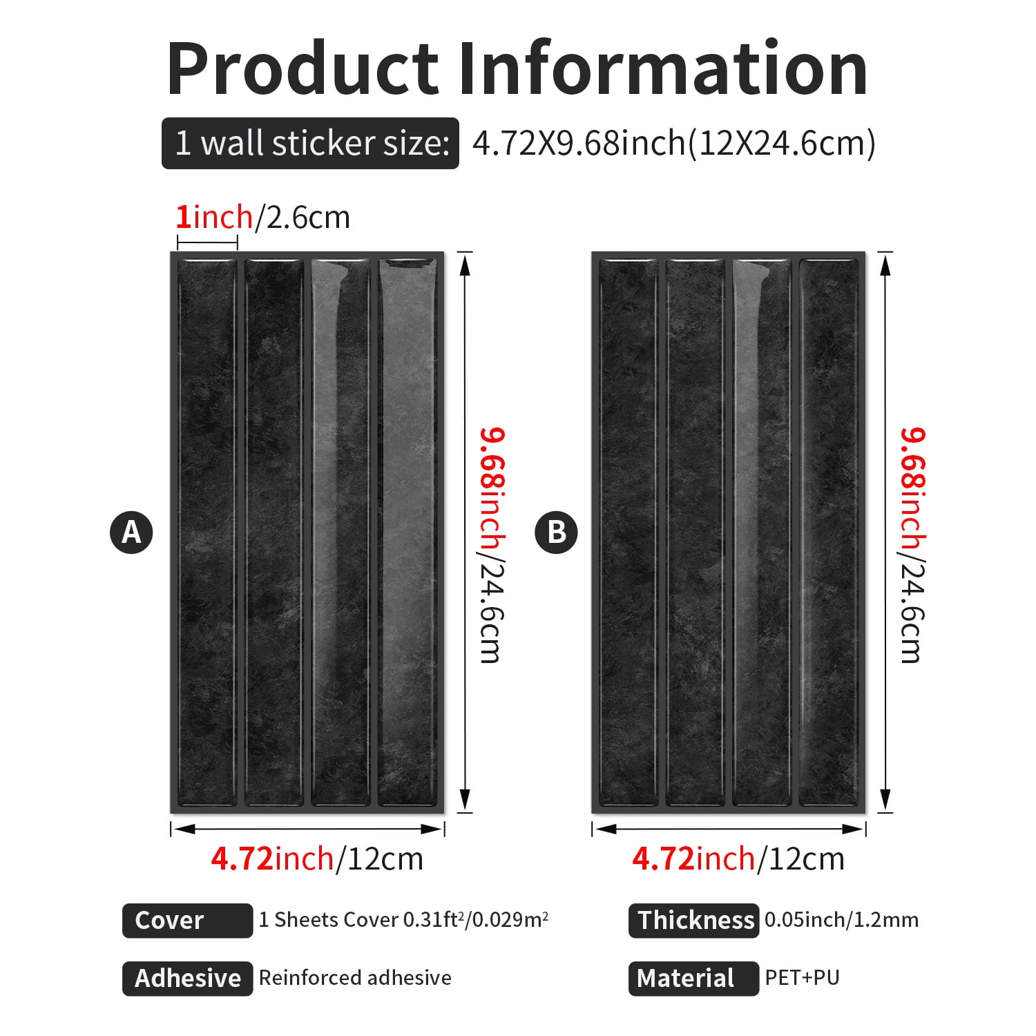Firefly Hope 24-Sheet 9.7"×4.7" Stacked 3D Handmade Look Peel and Stick Backsplash, Waterproof Self-Adhesive Wall Tiles for Kitchen & Bathroom DIY Decor, Black
