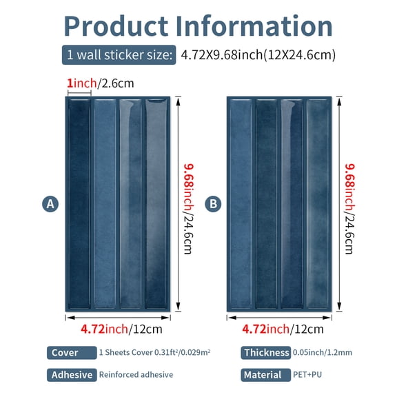 Firefly Hope 24-Sheet 9.7"4.7" Stacked 3D Handmade Look Peel and Stick Backsplash, Waterproof Self-Adhesive Wall Tiles for Kitchen & Bathroom DIY Decor, Dark Blue