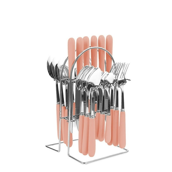 Firefly Hope 24Pcs Premium Stainless Steel Silverware Set for 7  Includes Holder for Tableware- Silver,Pink