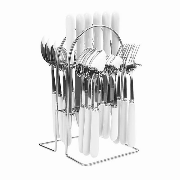 Firefly Hope 24Pcs Premium Stainless Steel Silverware Set for 7 Includes Holder for Tableware- Silver,White