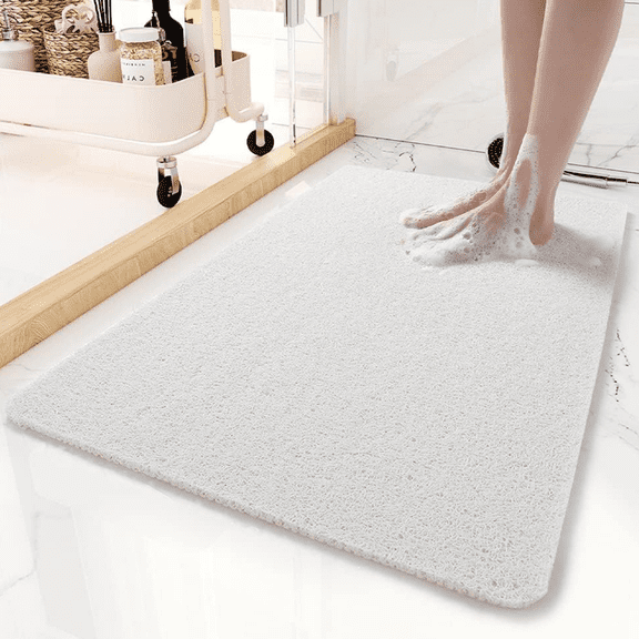 Firefly Hope 24x16 Inch PVC Shower Bath Mat, Non-Slip Bathtub Mat with Drain Holes, Quick Drying Safety Bathmat for Shower Tub & Bathroom, White