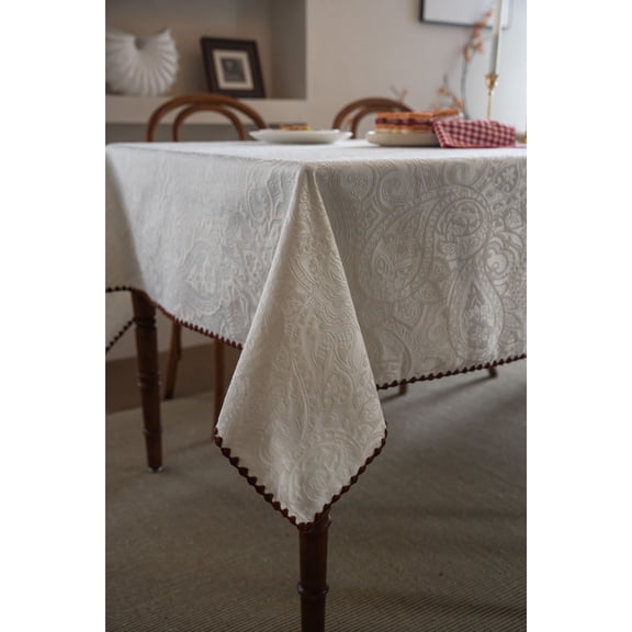 Firefly Hope 27.56×27.56in White French Jacquard Tablecloth, Waterproof & Washable Dining Table Cover, Elegant Luxe Table Protector for Home, Party & Wedding Use,