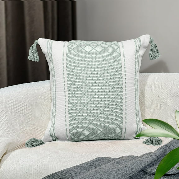 Firefly Hope 2Pcs 45*45CM Simple Thickened Jacquard Tassel Decorative Pillow, Sofa Accent Pillow for Home Decoration, Green