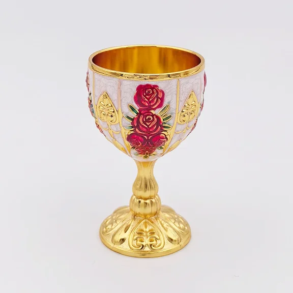 Firefly Hope 2Pcs Goblets Chalice Embossed Cups Vintage Engraving Flower Pattern Liqueur Cup-Gold White Red