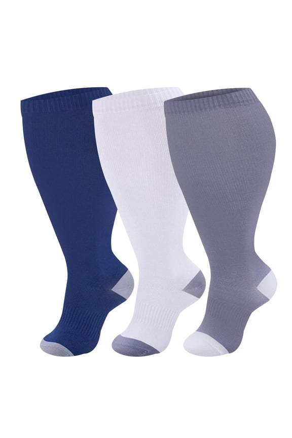 2XL Black Plus Size Wide Calf Compression Socks for Women, Circulation Support Stockings, 3 Pair, T14