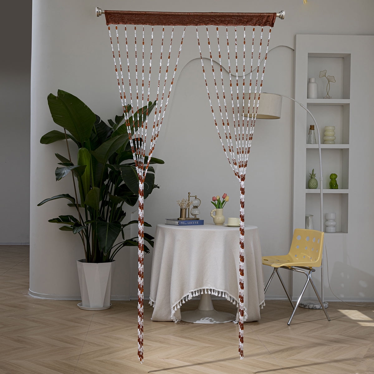 Firefly Hope 2pcs 39×78.7 Inch Clear Acrylic Beaded String Curtain, Tassel Accented Doorway Room Divider & Decor for Window, Living Room & Wedding, Coffee