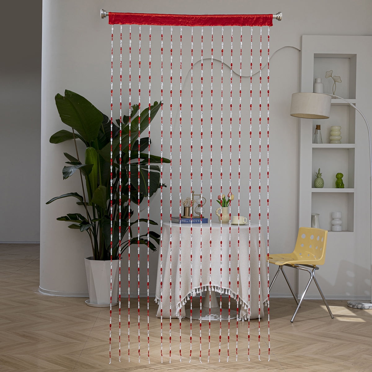 Firefly Hope 2pcs 39×78.7 Inch Clear Acrylic Beaded String Curtain, Tassel Accented Doorway Room Divider & Decor for Window, Living Room & Wedding, Red