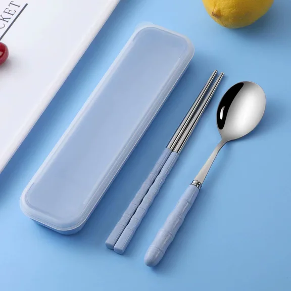 Firefly Hope 2pcs Complete Stainless Steel Silverware Set - Forks, Spoons & Chopsticks -Blue