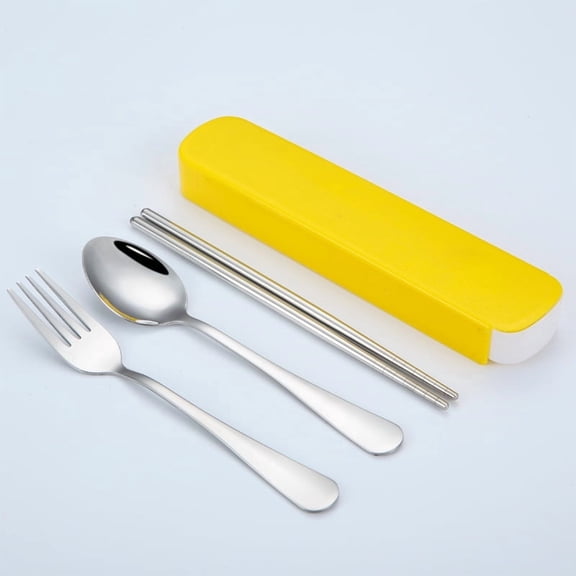 Firefly Hope 3 PCS Reusable Stainless Steel Travel Utensils Set, Spoon Fork Chopsticks with Compact Storage Case, Portable Silverware for Lunch Box, Camping & Office, Yellow