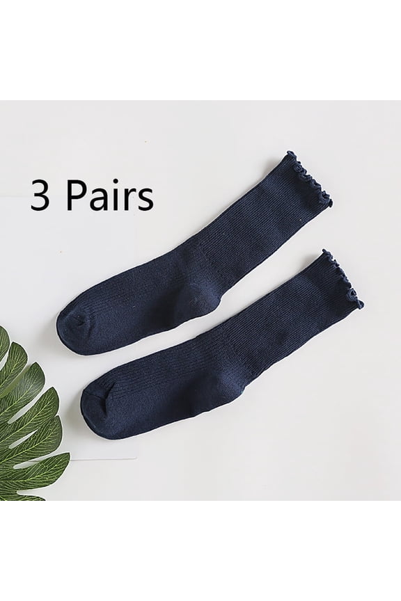 3-Pack Adjustable Ruffle Flip-Up Socks Breathable Knitted Cotton Casual Socks for Trendy Looks, Navy Blue