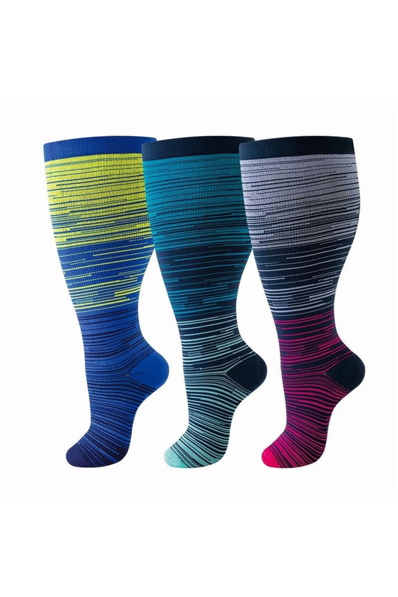 3 Pair 4XL Women's Plus Size Wide Calf Compression Socks, Colorful Knee High Socks for Running & Sport, H6