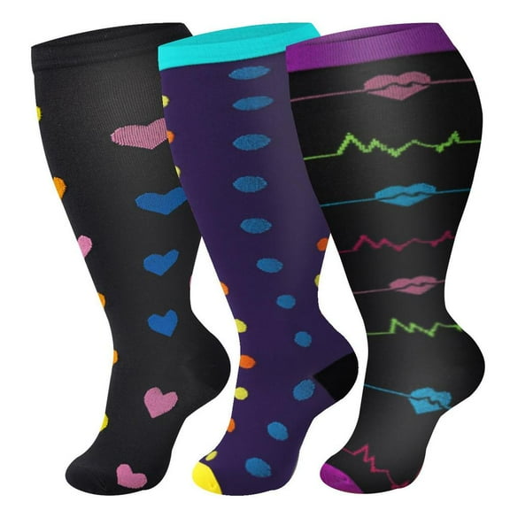 Firefly Hope 3 Pair Extra Large Size Calf Compression Socks for Women & Men, Supportive Socks for Nurses, Running, Pregnant & Travel, Black T3, 2XL