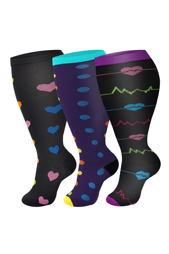 3 Pair Extra Large Size Calf Compression Socks for Women & Men, Supportive Socks for Nurses, Running, Pregnant & Travel, Black T3, 3XL