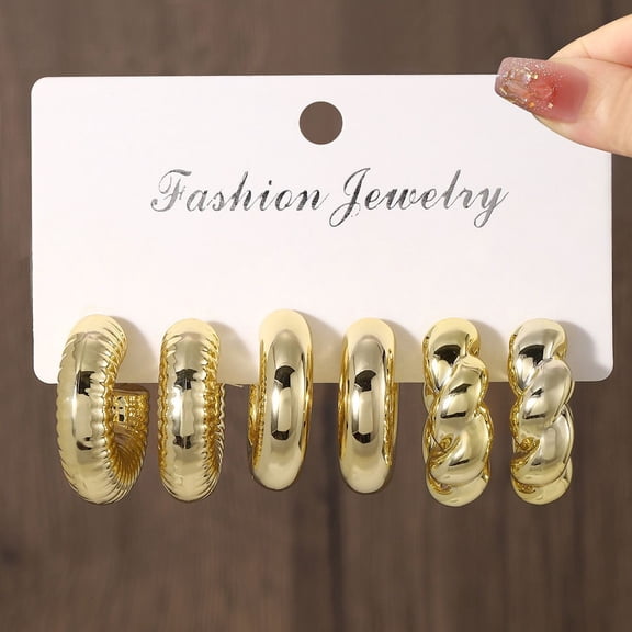 Firefly Hope 3 Pair Trendy Plated Hollow Tube Circle Ear Loops, Lightweight Chunky Large Gold Tone Hoops, Ear Jewelry Multipack for Women Daily Outfits, Golden F