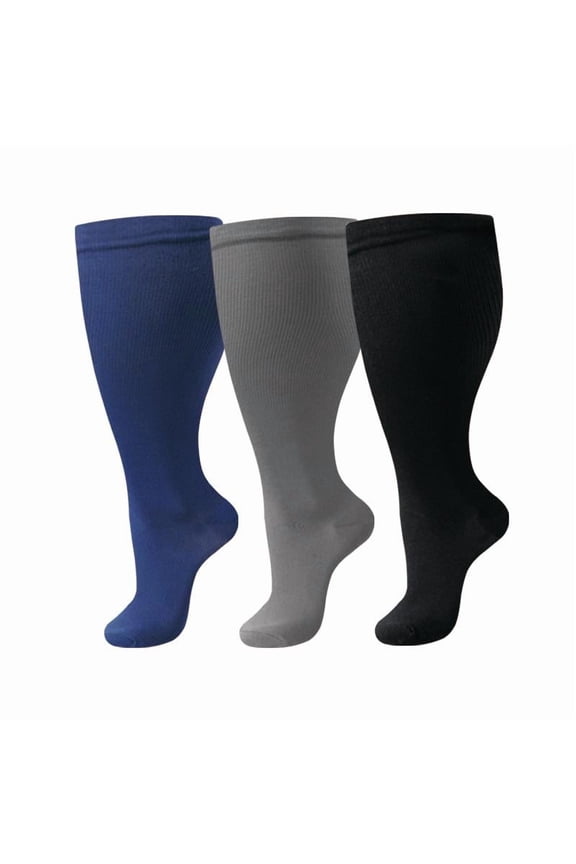 3 Pairs 2XL Plus Size Solid color Wide Calf Compression Socks for Women&Men, Knee High Stockings for Circulation, Travel, Yoga & Running, C2
