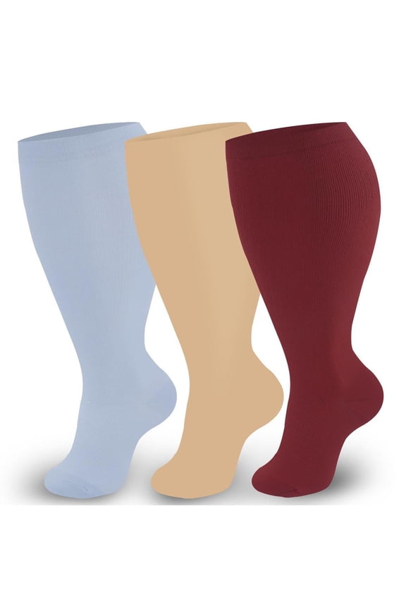 3 Pairs 2XL Plus Size Solid color Wide Calf Compression Socks for Women&Men, Knee High Stockings for Circulation, Travel, Yoga & Running, T12