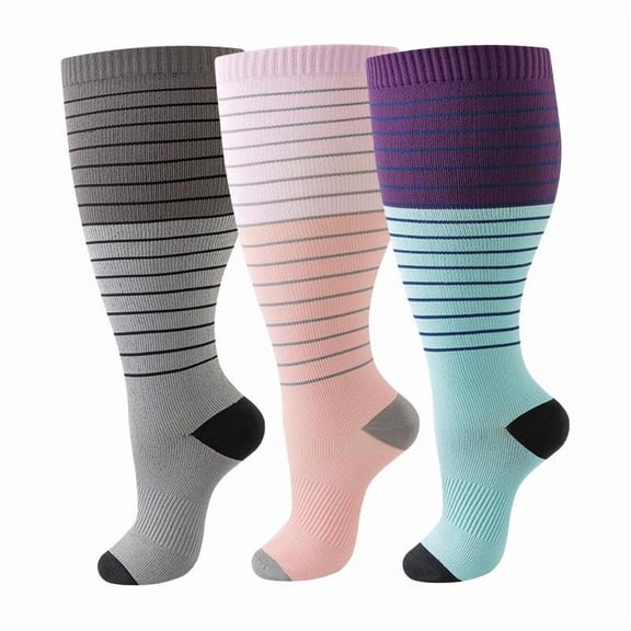 Namzi-b 3 Pairs Bamboo Plus Size Wide Calf Compression Socks, Unisex Knee High Circulation Support Stockings,2XL, T6