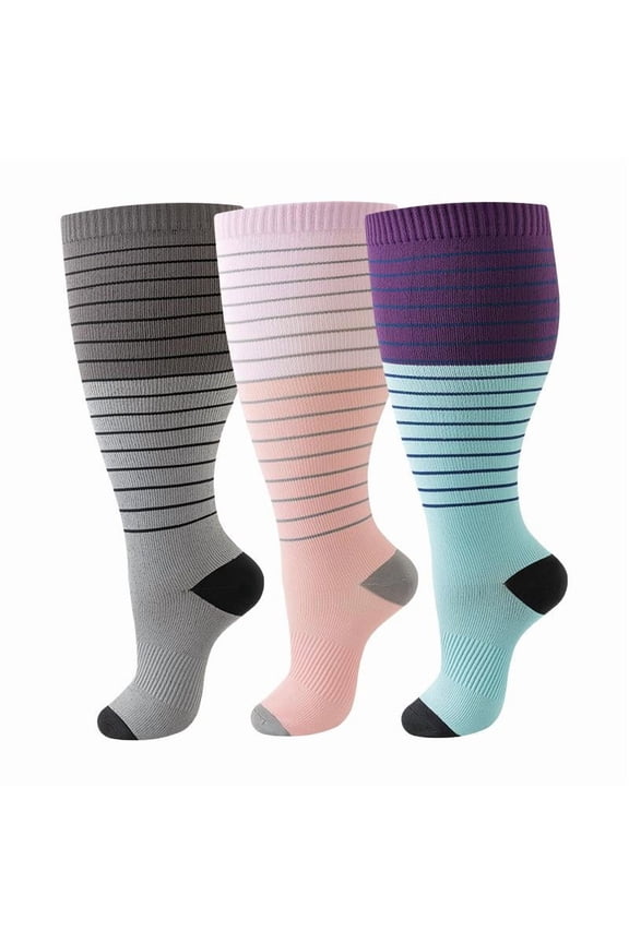 -b 3 Pairs Bamboo Plus Size Wide Calf Compression Socks, Unisex Knee High Circulation Support Stockings,2XL, T6