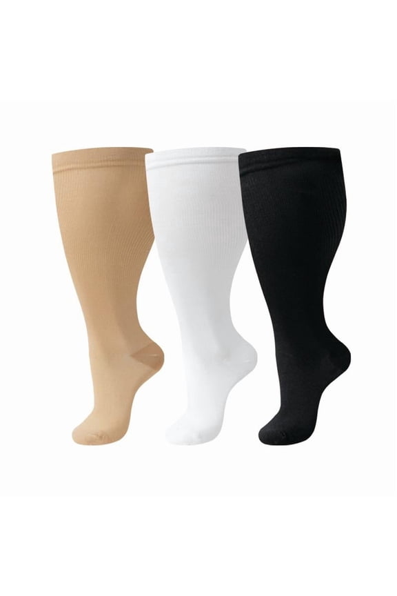 3 Pairs Plus Size Wide Calf Compression Socks for Women & Men, Extra Knee High Support Socks for Circulation, 4XL, T22