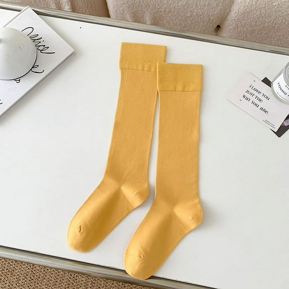 Firefly Hope 3 Pairs Soft & Stretch Cotton Knee High Tube Socks, Women's Solid Knit Casual Stockings, All Season Use & Ideal Gift,WYellow