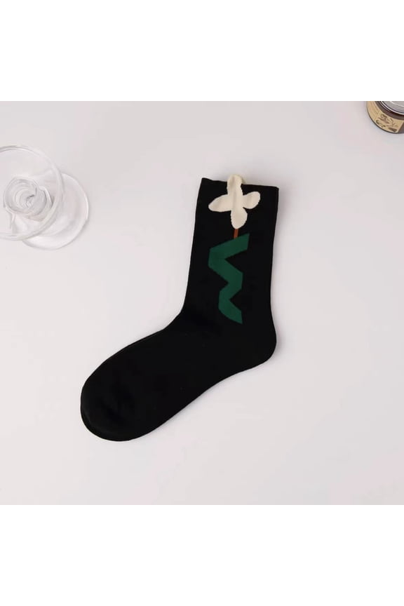 3 Pairs Soft Thin Cotton Socks with Floral Patterns for Women, Above Ankle Bootie & Crew Socks,Black