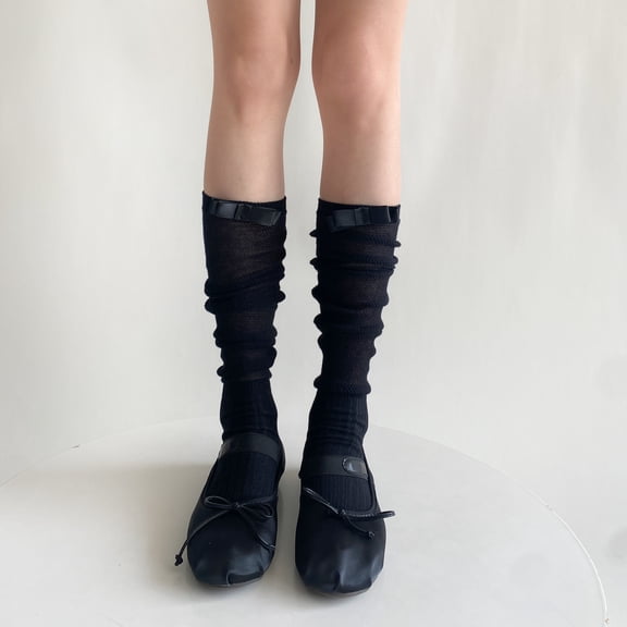 Firefly Hope 3 Pairs Solid Knit Cotton Knee High Tube Socks for Women, Casual, Stretch & Soft, All Season, Ideal Gift,Black A