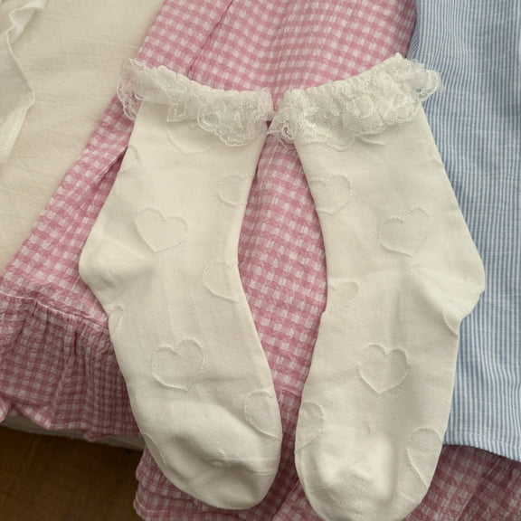 Firefly Hope 3 Pairs Women's Lace Ruffle Frilly Socks - Soft Cotton, Cute Princess Lolita Style for Ladies & Girls，White E