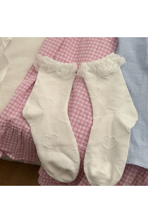 3 Pairs Women's Lace Ruffle Frilly Socks - Soft Cotton, Cute Princess Lolita Style for Ladies & Girls,White E