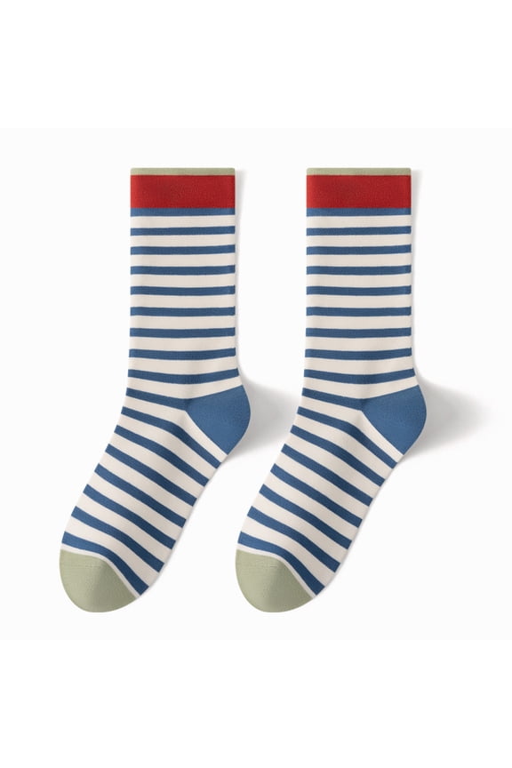 3 Pairs Women's Retro Striped Crew Socks, Colorful Cute Casual Quarter Socks, Breathable Athletic Socks Ideal for Daily Wear & Ladies Gift Giving, Blue
