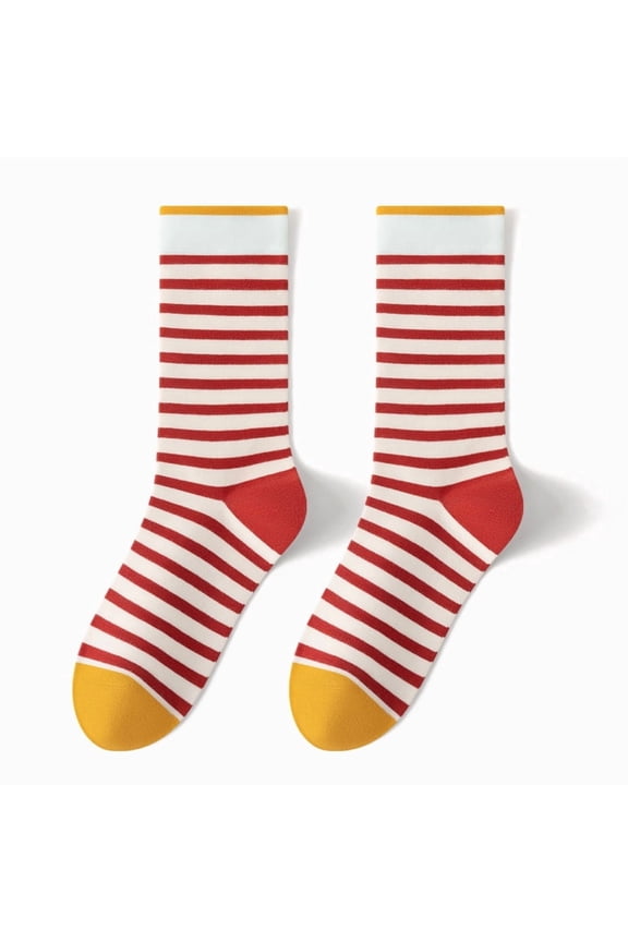 3 Pairs Women's Retro Striped Crew Socks, Colorful Cute Casual Quarter Socks, Breathable Athletic Socks Ideal for Daily Wear & Ladies Gift Giving, Red