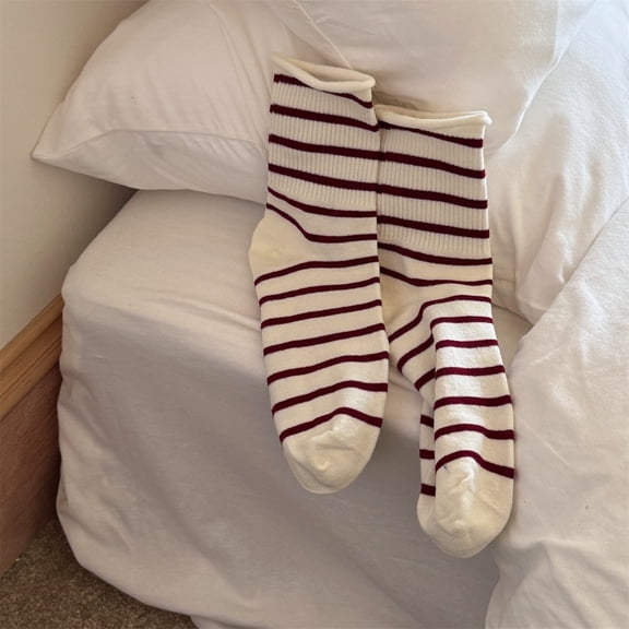 Firefly Hope 3 Pairs Women's Retro Striped Crew Socks - Cute Novelty Cotton Socks, Casual Athletic Style for Daily & Sporty Wear，Milk White