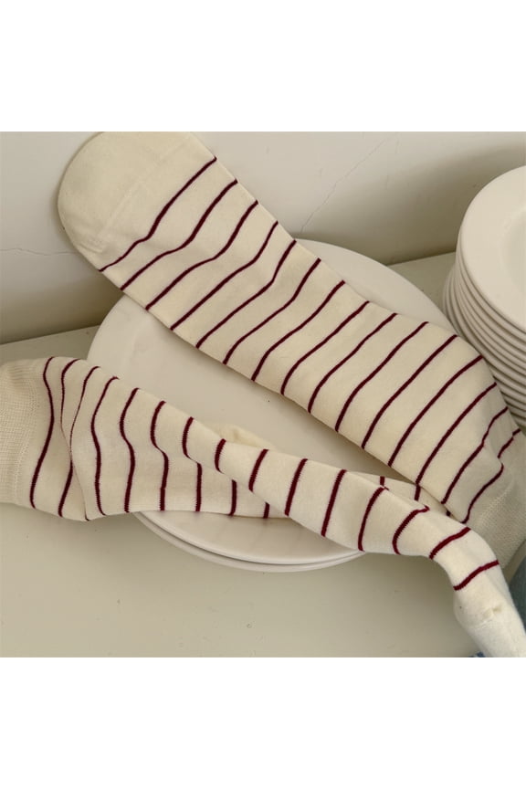 3 Pairs Women's Retro-Style Striped Athletic Crew Socks - Cute, Comfortable & Perfect for Casual WearWhite