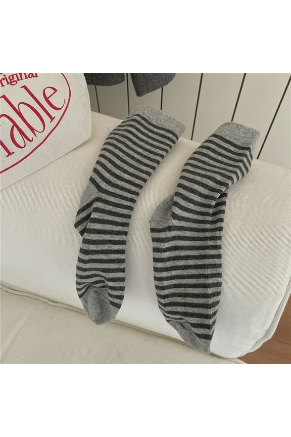 3 Pairs Women's Retro-Vintage Striped Cotton Crew Socks - Cute Athletic Aesthetic, Soft & Versatile for Daily WearLight Grey