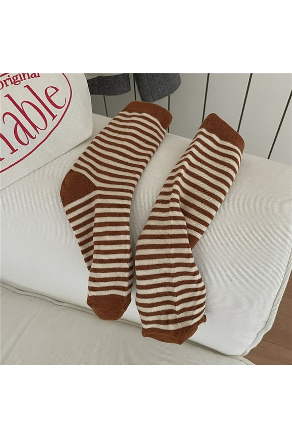 3 Pairs Women's Retro-Vintage Striped Cotton Crew Socks - Cute Athletic Aesthetic, Soft & Versatile for Daily WearOrange