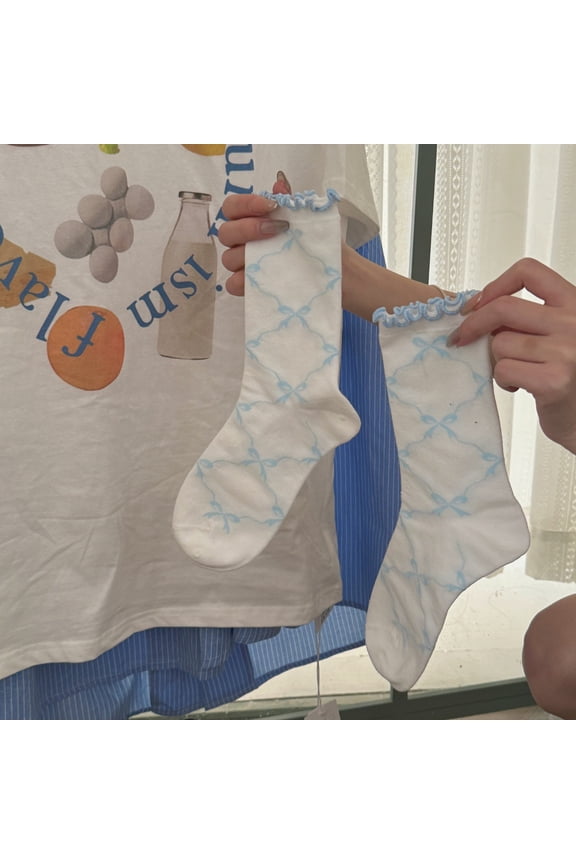 3 Pairs of Cute Bow - Ruffled Frilly Cotton Crew Socks for Women: Ideal Ankle Dress Socks for Ladies,White