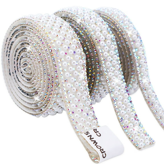 Firefly Hope 3 Rolls Self-Adhesive Pearl Rhinestone Ribbon, Crystal Tape Strips Trim for DIY Crafts Wedding Birthday Party Decor, AB White