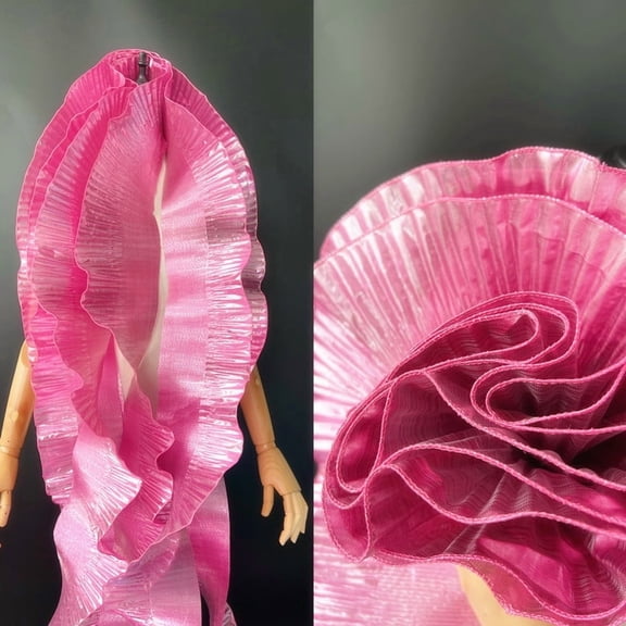 Firefly Hope 3 Yard Ruffled & Pleated Organza Lace Trim, Textured Fabric Trimming for Dress, Bag, Costume Decoration & DIY Craft, Pink