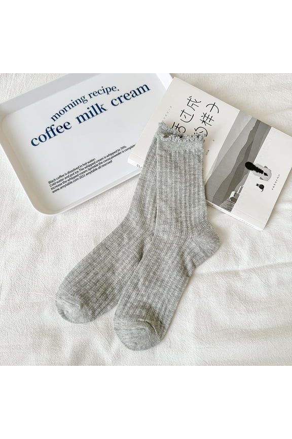 3 pairs - Women's Spring & Autumn Thin Sweet Mid-Crew Socks - Cute Lace-Trimmed, Breathable & Stylish,Grey