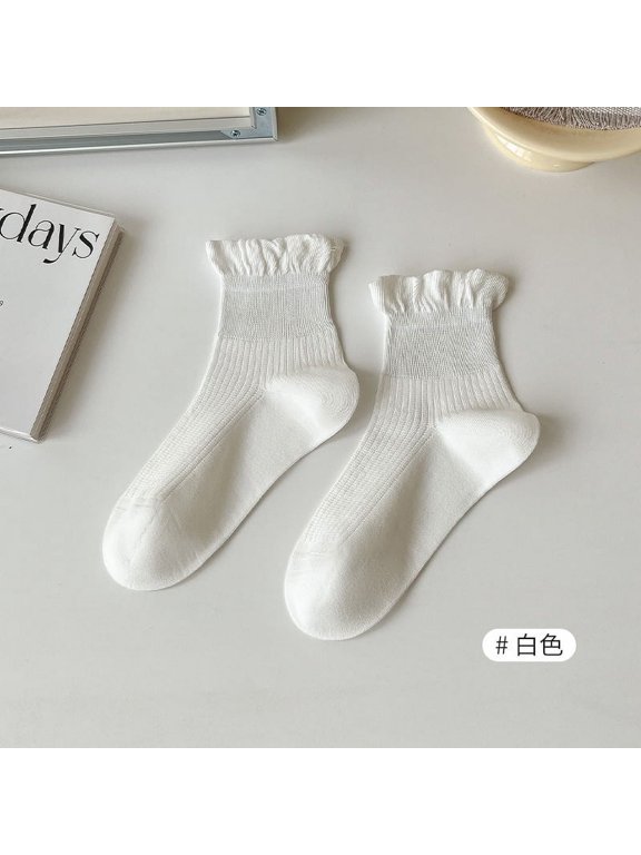 3 pairs of Women's Thin Cotton Crew Socks, Soft, Breathable Above-Ankle Socks with Comfort Fit, Versatile for Business, Casual & Athletic Wear ,White