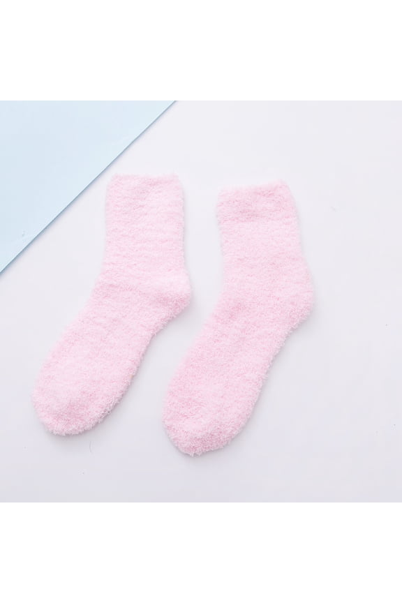 3 pairs of plush comfortable light pink slipper socks, warm and soft winter plush home sleep socks