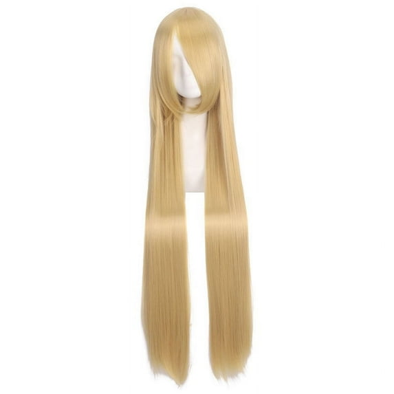 Firefly Hope 39.4" Long Straight Synthetic Wig with Bangs, Heat-Resistant Colorful Style For Daily & Party Use,Golden Blonde