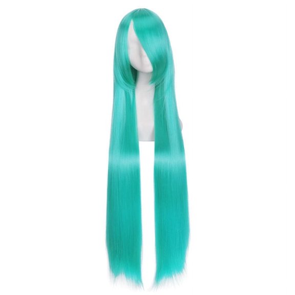 Firefly Hope 39.4" Long Straight Synthetic Wig with Bangs, Heat-Resistant Colorful Style For Daily & Party Use,Lake Green