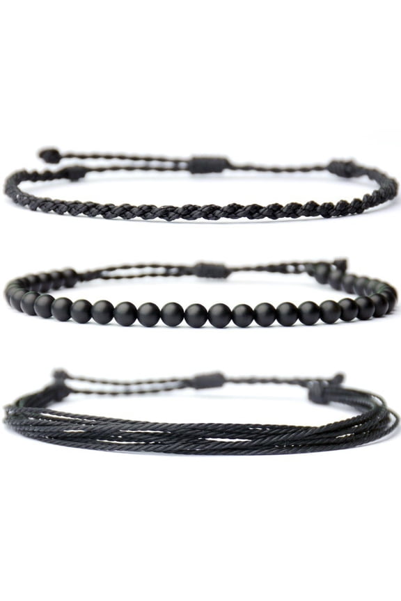 3Pcs Handmade Natural Stone Beaded Healing Bracelet, Adjustable Rope String Jewelry Gift for Men and Women A02