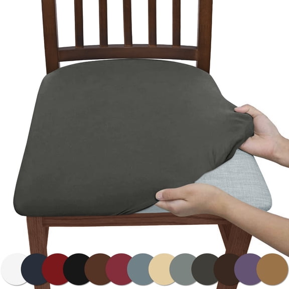 Firefly Hope 4 Pcs Dark Gray Stretch-Fit Square Chair Seat Covers, Removable & Machine Washable Chair Protector Slipcovers, Wrinkle-Resistant for Dining Room/Kitchen/Office