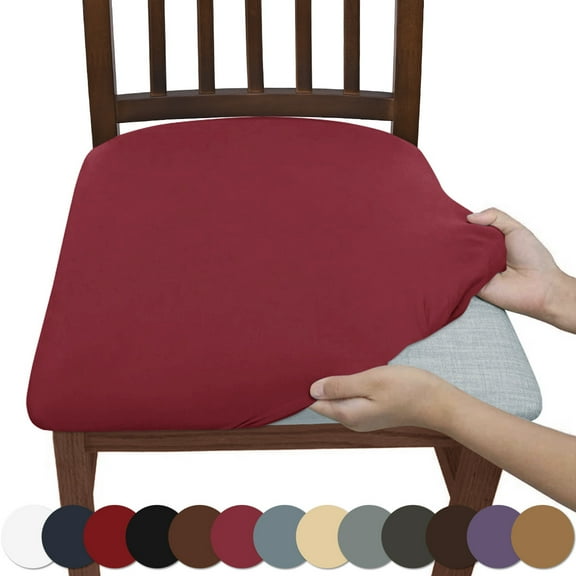 Firefly Hope 4 Pcs Dark Red Stretch-Fit Square Chair Seat Covers, Removable & Machine Washable Chair Protector Slipcovers, Wrinkle-Resistant for Dining Room/Kitchen/Office