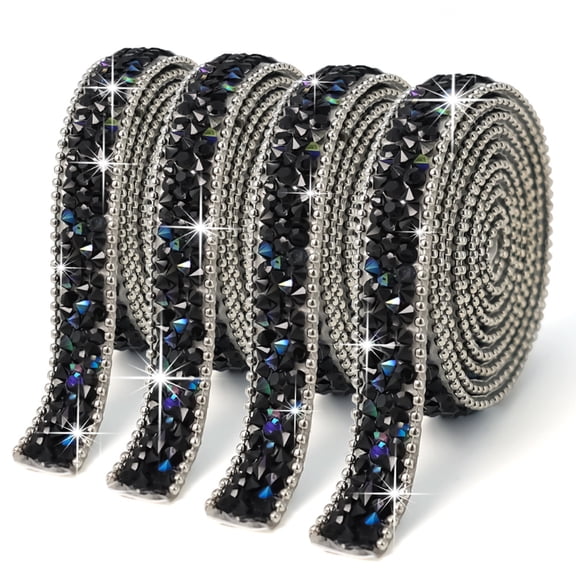Firefly Hope 4 Rolls 1cm Wide Black AB Self-Adhesive Rhinestone Ribbon, Bling Resin Crystal Trim Tape for DIY Art Gift Wedding Party Decor