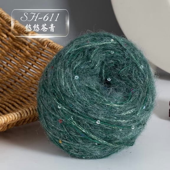 Firefly Hope 4 Rolls 50g Sequined Dark Green Mohair Wool Blend Yarn, Sparkly Glitter Craft Yarn for Knitting & Crochet, Ideal for DIY Winter Hats, Sweaters & Shawls