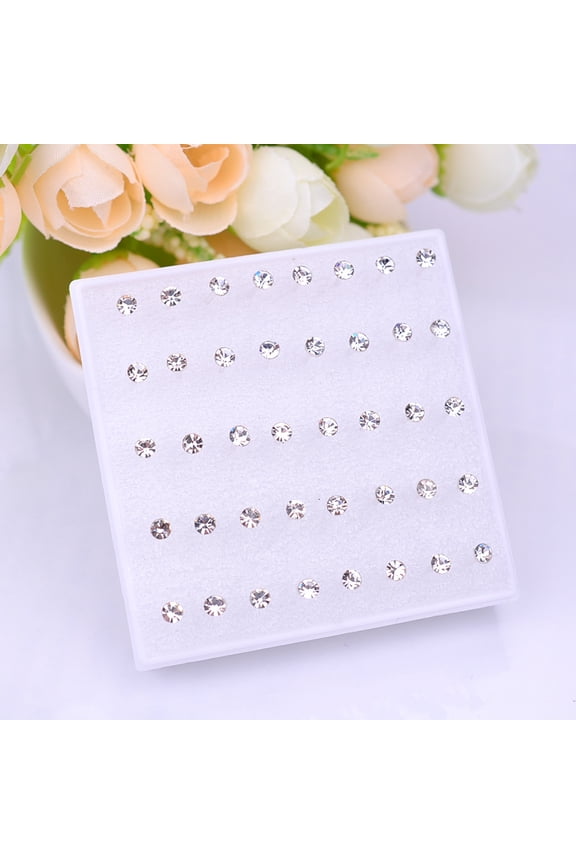40 Pieces 3mm Cubic Zircon Stud Earring Pack, Plastic Earring Set Fashion Daily Ear Jewelry for Women Daily Decor, White