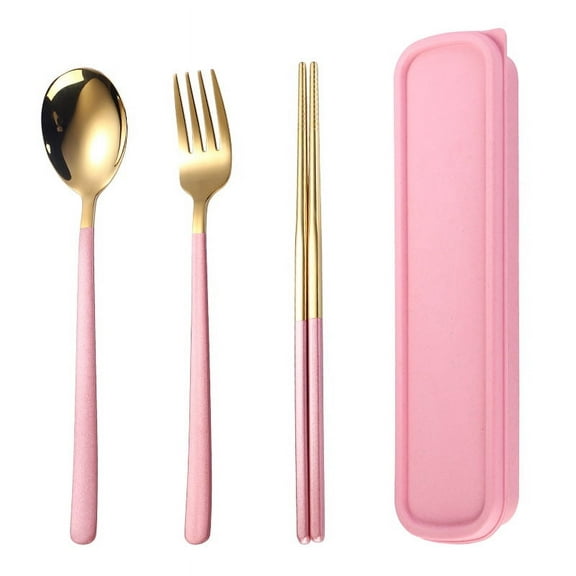 Firefly Hope 4pcs Stainless Steel Food-Grade Cutlery Set, Durable Flatware for Everyday Use, Complete Tableware Eating Utensils Set for Serving & Dining,Gold Pink