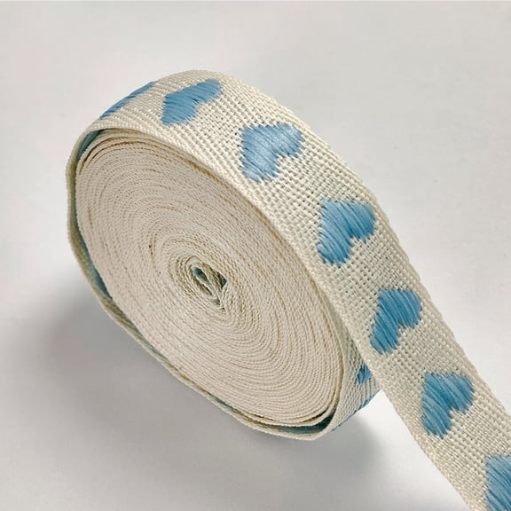 Firefly Hope 5/8 Inch Soft Cotton Herringbone Fabric Trim, Heart Pattern Twill Binding Strips, 5 Yard Decorative Craft Ribbon Roll, Light Blue